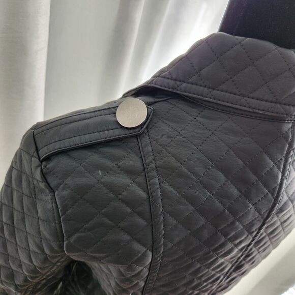 MONTANACO Faux Leather Jacket Womens Small Blank Quilted Peacoat Button Classic - Picture 10 of 14